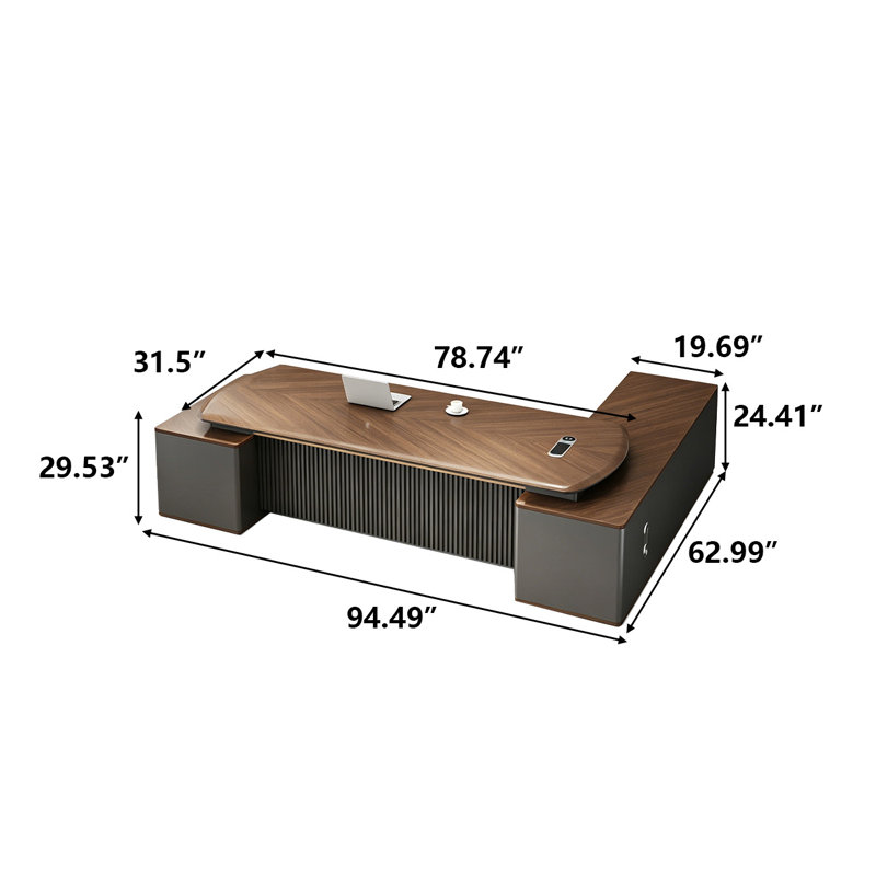 Bureau de direction 94,49 "moderne et minimaliste en forme de L, 29.53" H x 94.49" W x 62.99" D
