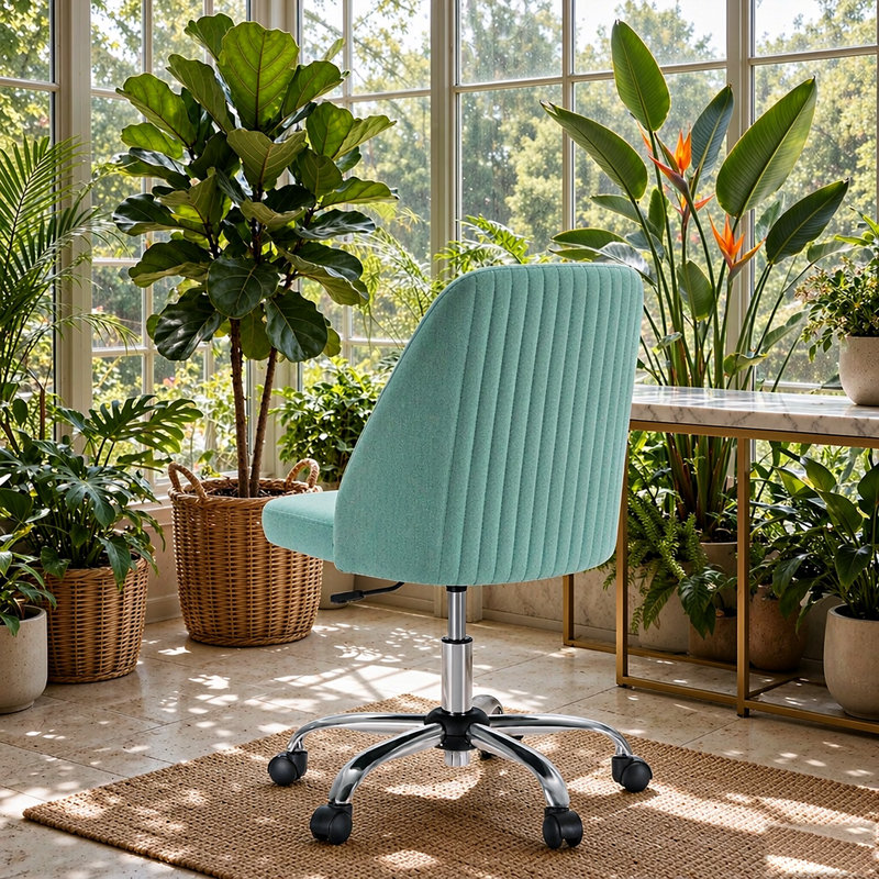 Chaise de bureau pivotante moderne sans accoudoirs en tissu, chaise de travail à hauteur réglable avec roulettes pour petits espaces