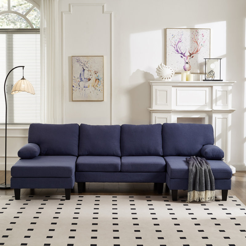 Canapé modulaire 106,3 po en U avec housse de canapé amovible, Tissu bleu