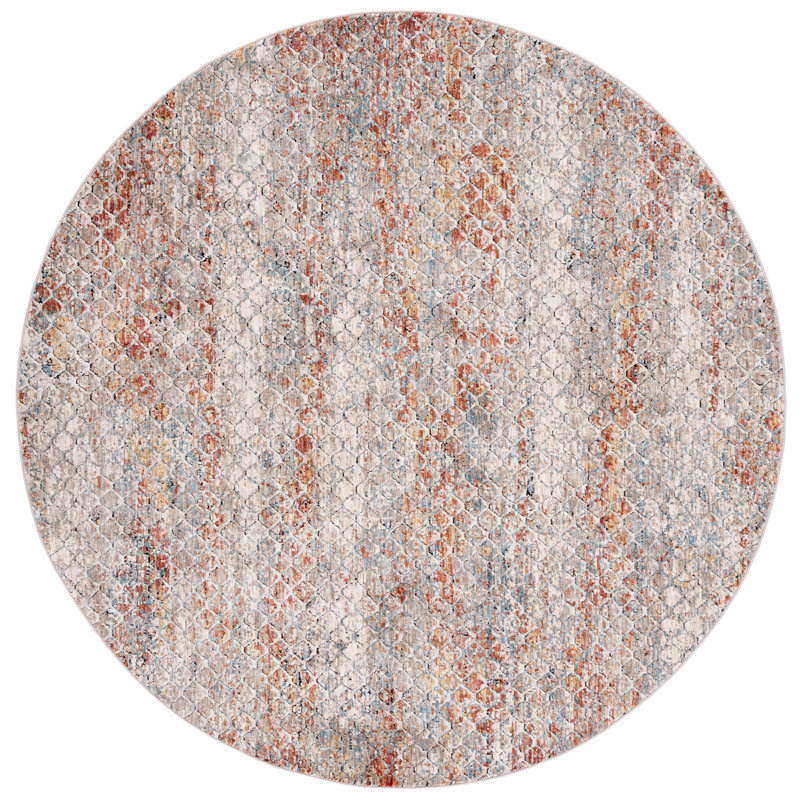 Tapis beige / rouille à motif abstrait Breelee, Rond 6 pi 4 po