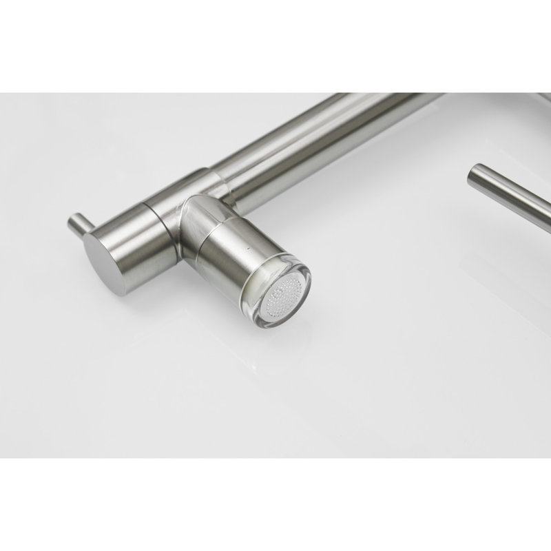 Kitchen Faucet In Brushed Nickel With Heavy Duty Commercial Style, Single Handle Pre-Rinse Spring And High Arc Pull Down Pot Filler
