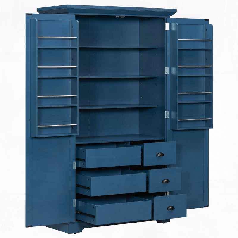 Garde-manger autoportant avec tiroirs et plateaux coulissants, Bleu