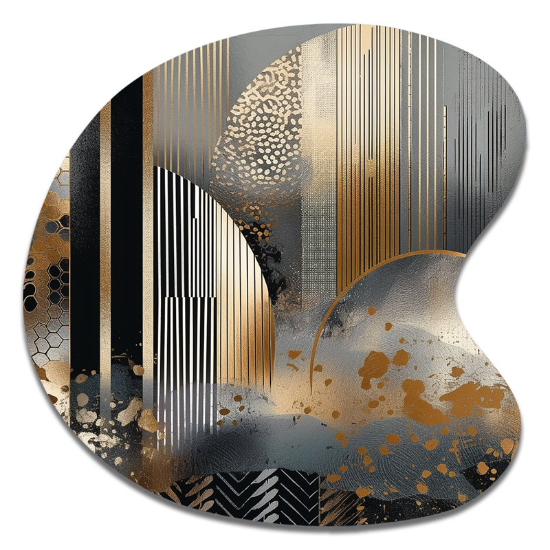 Fultz - décoration murale asymétrique en métal en marbre, impression d'art en métal à forme libre dorée, H 33 po x l 33 po