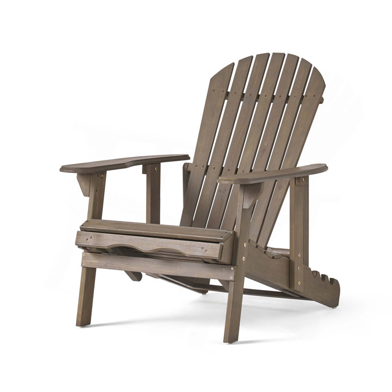 Clariandra Folding Acacia Wood Adirondack Chair with Slatted Back, Gray