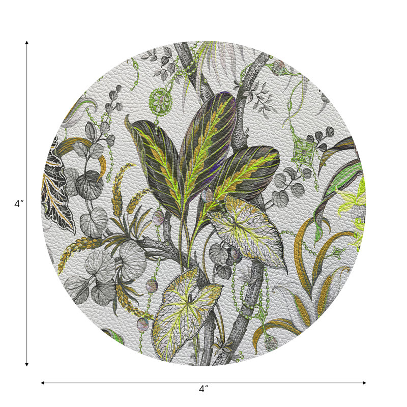 Sous-verres ronds en cuir végétalien moutarde Amazonia, Moutarde