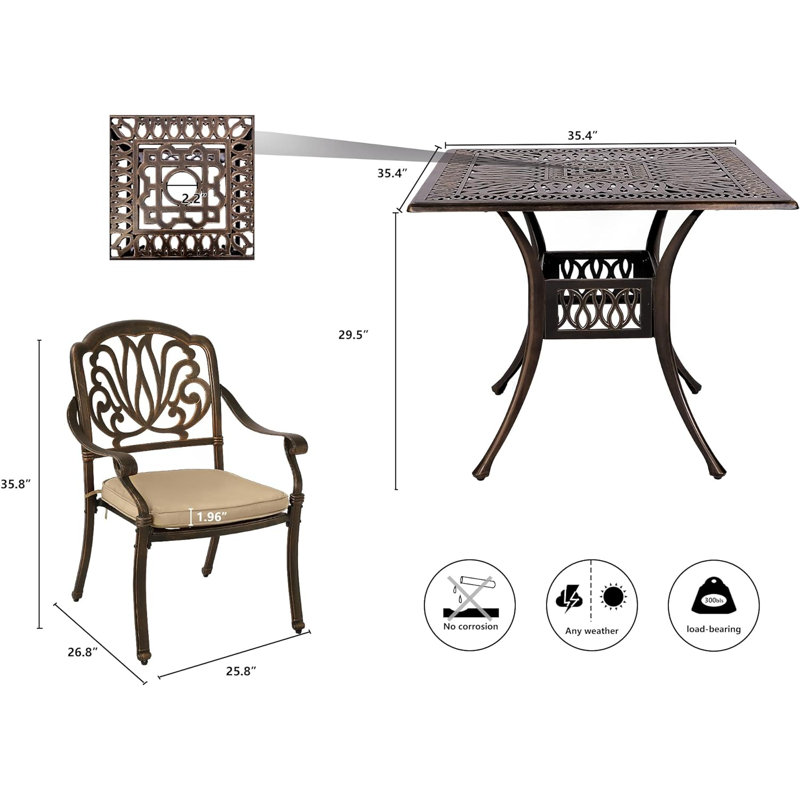 Haings 2 - Person Patio Dining Set with Square Table , Cushions Included, Beige