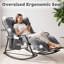 Fauteuil à bascule Papasan surdimensionné avec coussin épais en velours côtelé sur toute la longueur, repose-pieds et poche de rangement, fauteuil d'appoint extérieur pour chambre, salon ou balcon, beige-2123116795