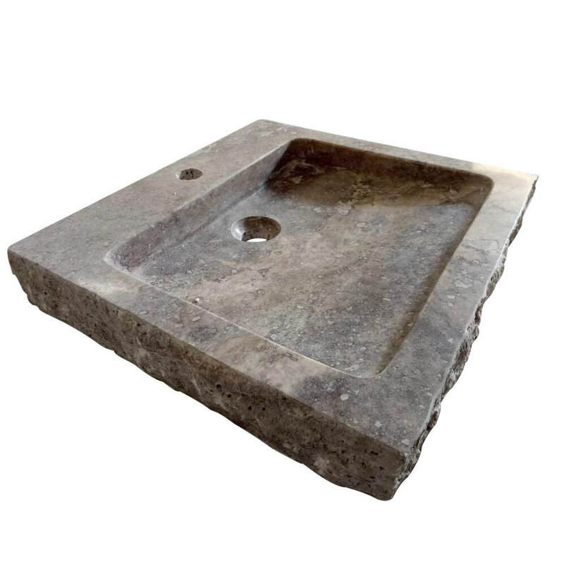 AA Warehousing Anthony 18'' Blue Travertine Stone Rectangular Bathroom Sink