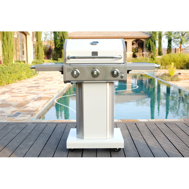 Barbecue au gaz propane à 3 brûleurs Kenmore avec tables d'appoint pliables pour barbecue en plein air, Perle