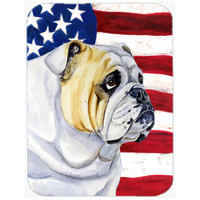 Trinx Patriotic USA American Flag with English Bulldog Glass Cutting Board