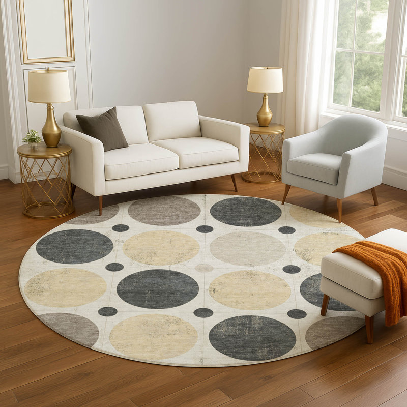 Premium Machine Washable Mayfield AMF1949 Geometric Rug, Round 8'