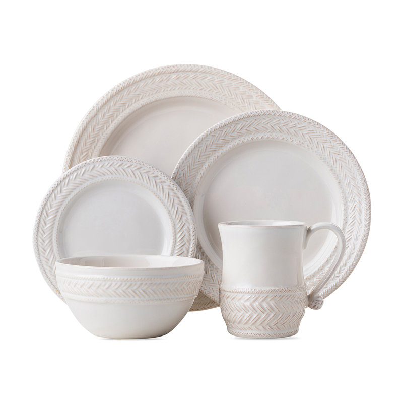Large White Ceramic Round 5-Piece Place Setting