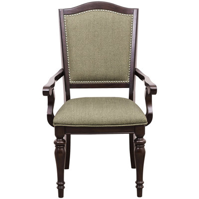 Dark Cherry Armchairs Of 2, Fabric Upholstered Seat And Back, Nailhead Trim, Wooden Armrest Chairs For Dining (pair) - Seating Appealing Area