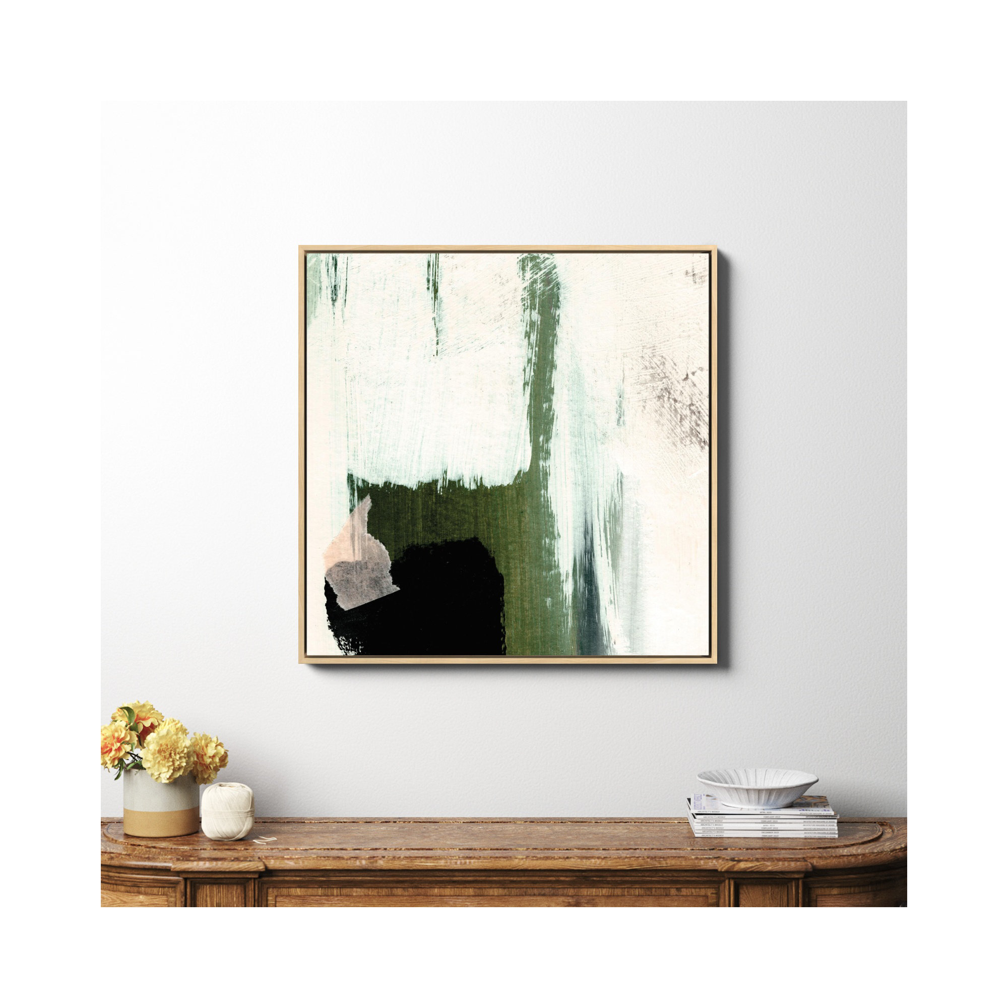 Abstract Minimal, No, Natural Framed Canvas, 36" H x 36" W x 2" D