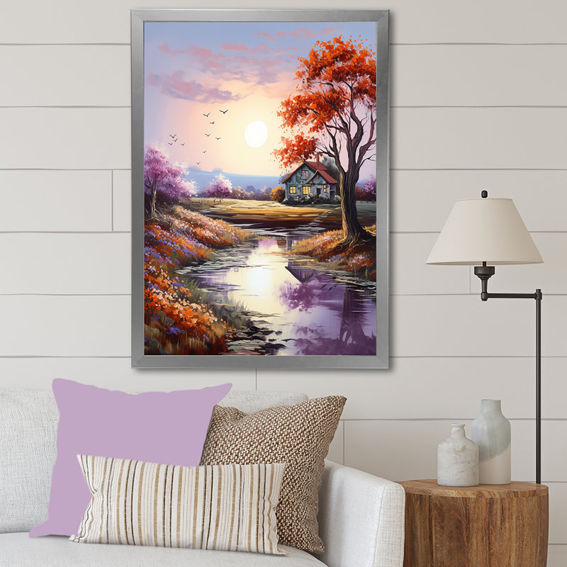«Countryside Charm Provence Landscape III», reproduction sur toile, Cadre simple argenté, H 32 po x l 16 po x P 1 po