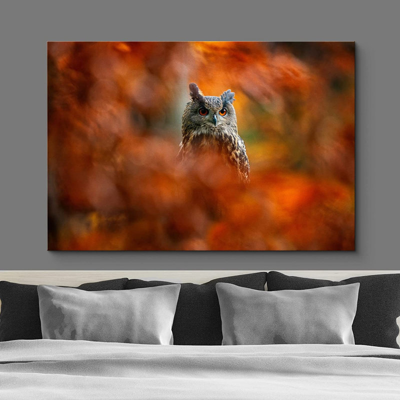 Grand-duc d'Amérique, arbre d'automne, nature sauvage - photographie, Toile tendue, L 18 po x H 12 po