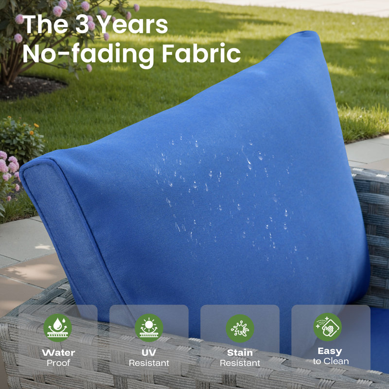 Ignatz 8 - Person No Assembly Required Patio conversation Set, Outdoor Sectional With Cushions, Navy Blue, Gray