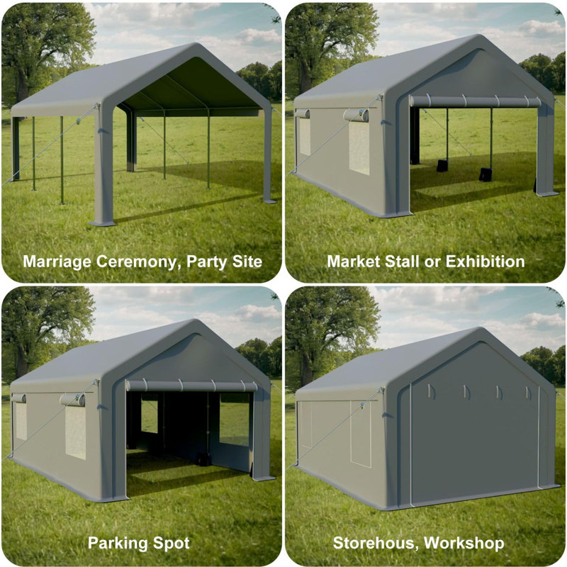 Garage portatif, abri d'auto robuste, cadre galvanisé et auvent imperméable en PE 180 g, H 122,76 po x l 240 po x P 120 po