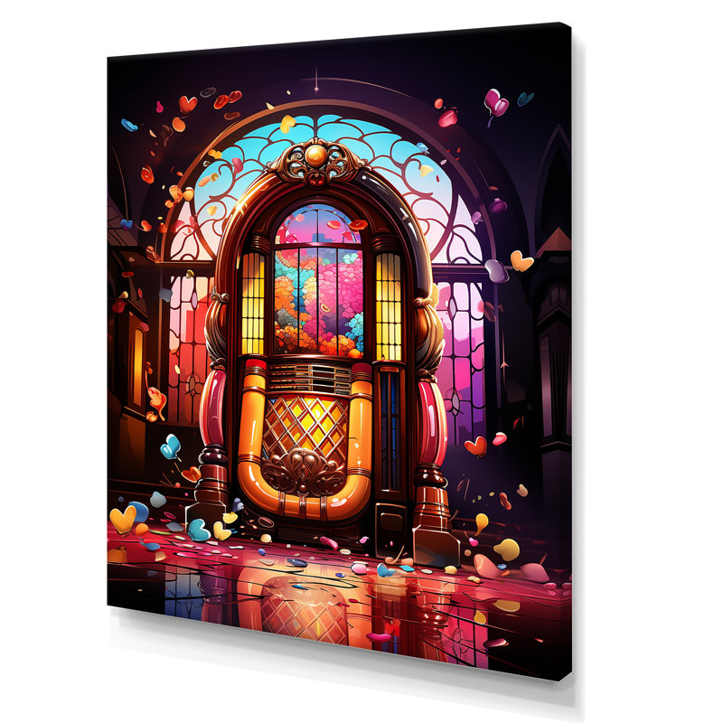 Jukebox Machine Neon Grooves 3 - Jukeboxes Wall Art, 32" H x 24" W x 1" D, Wrapped Canvas