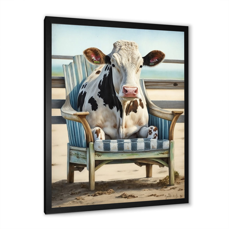 Vache sur une chaise III - reproduction sur toile, L 12 po x H 20 po, Impression noire sur toile encadrée
