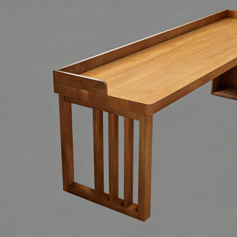 Bureau d'angle en bois massif en forme de L avec rangement ouvert, conception à rebords surélevés et espace de travail spacieux pour le bureau à domicile