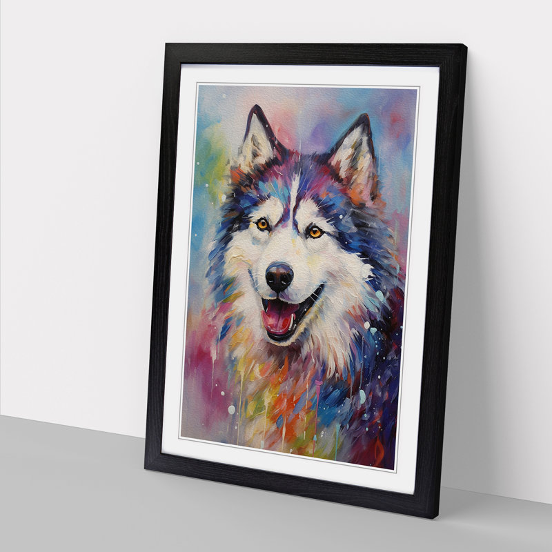 Husky Impressionism No.2 - Framed Print, 64cm H x 46cm W x 2cm D, Black Framed