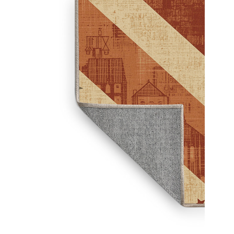 Tapis beige lavable à la machine à motif rétro style chalet Americana Osiyo, Carré 6 pi