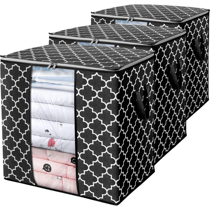 Sacs de rangement Grande couverture pour vêtements et bacs de rangement pour édredons, literie, organisateur pliable avec poignée renforcée, fenêtre transparente, fermetures à glissière robustes