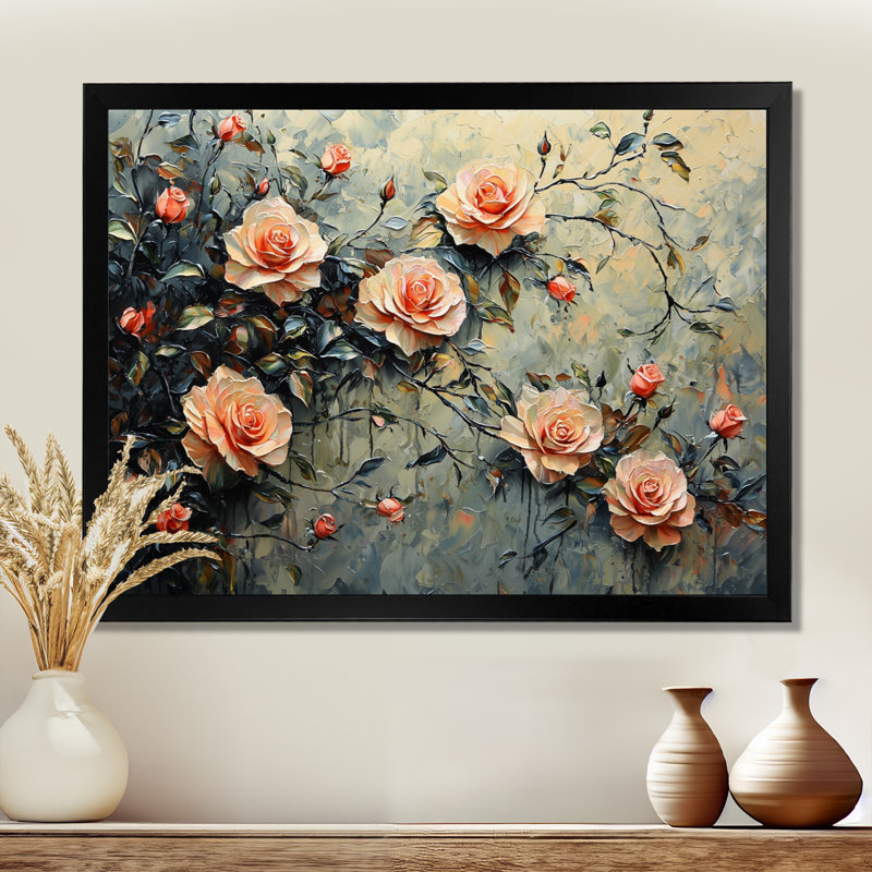 Roses, fleurs, parfum de sérénité III - roses, art mural sur toile, H 12 po x l 20 po, Noir