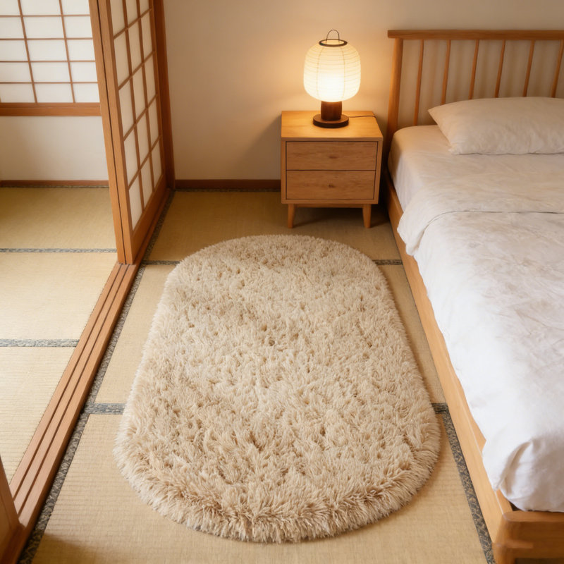 Soft Fluffy Area Rug for Bedroom, Camel Fuzzy Shaggy Oval Throw Rugs for Bedside, Non-Slip Cozy Plush Shag Carpet for Kids Room Nursery Dorm Living Room, 2.6 x 5.3 Feet