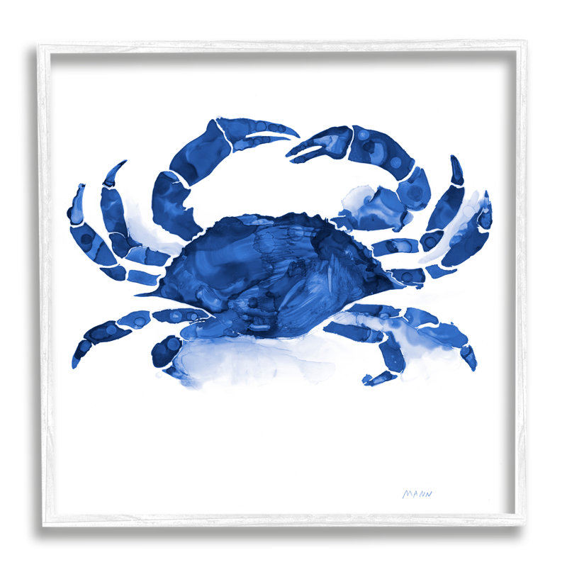 Blue Crab Wildlife Print on Canvas with White Frame