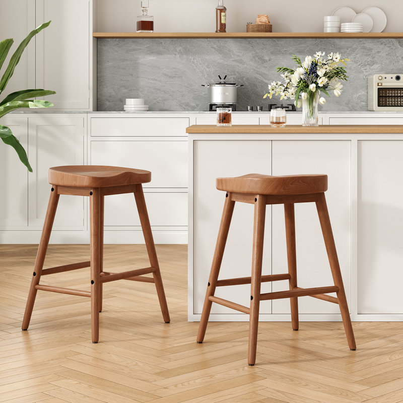 Tabouret de bar en bois massif Danel, Tabouret de comptoir (siège d'une hauteur de 25,9, Brun
