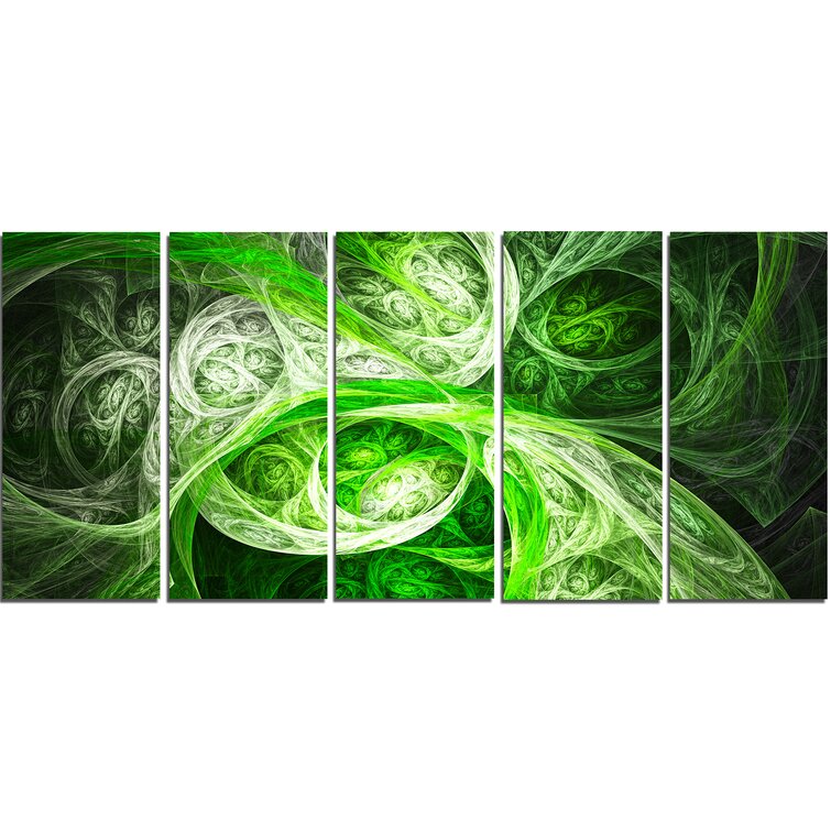 DesignArt Mystic Green Fractal Wallpaper On Canvas 5 Pieces Print | Wayfair