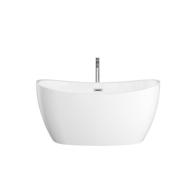 Dorrit 55 Inch Freestanding Bathtub in White, Polished Chrome Drain and Overflow Trim, and Polished Chrome Floor Mounted Faucet