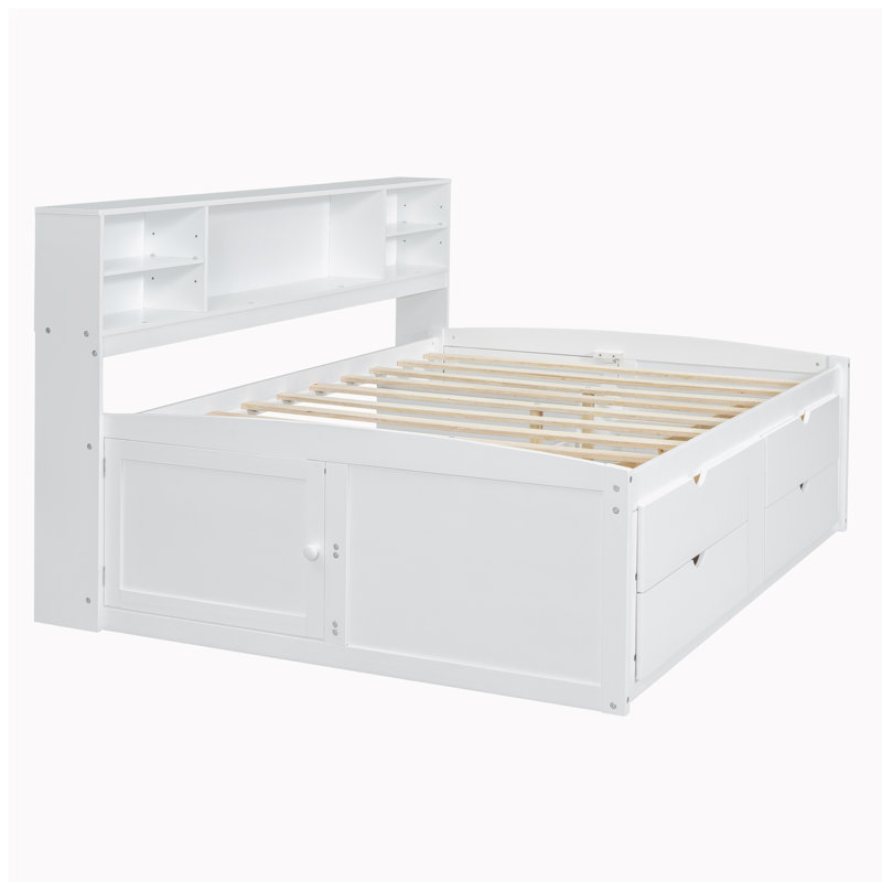 Allcot 4 Drawers Storage Daybed with Bookcase and Cabinet, White