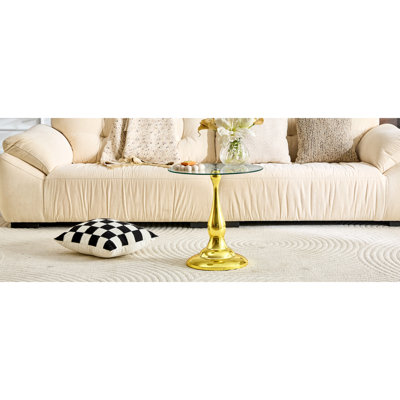 Petite table d'appoint en métal, table d'appoint ronde en métal moderne avec plateau en verre mesurant environ 19,6 pouces de diamètre. Idéal pour une utilisation à côté d'un lit ou d'un canapé, dans les salons, les chambres à coucher, les patios, etc.