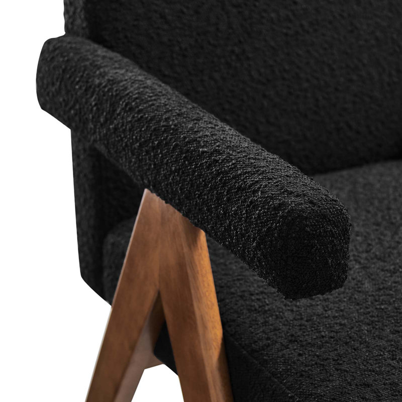 Modway Lyra Fabric Arm Chair Dining Chair, Black Boucle
