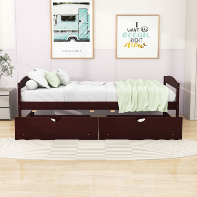 2 Drawers Twin Wood Platform Bed with Headboard and Footboard