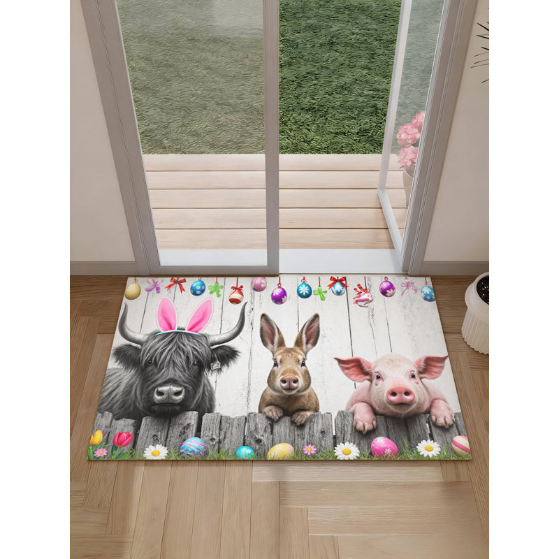 Tapis antidérapant fantaisiste pour animaux de ferme de Pâques 24 x 36 pour chambre d'enfant et vestibule
