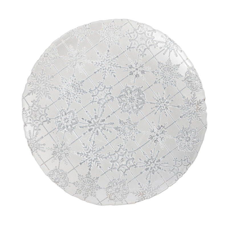 Assiette de service en verre gaufré motif flocons de neige