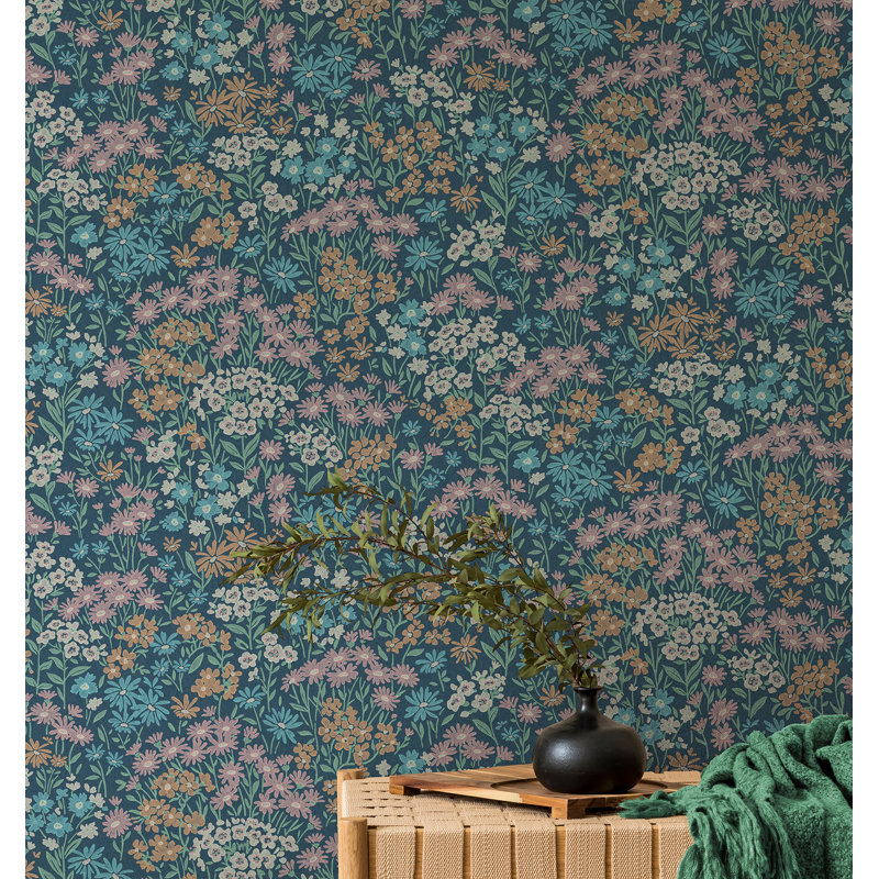 Papier peint Ditsy Daisies, Bleu foncé