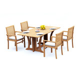 7 Pcs Grade-A Teak Wood Dining Set: Warwick Console Folding Rectangle Table And 6 Mas Stacking Arm Chairs #11MS1506
