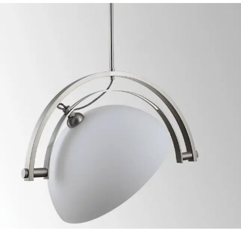  Lustre suspendu en forme de demi-globe rétro en chrome et acier Bauhaus, acier et verre
