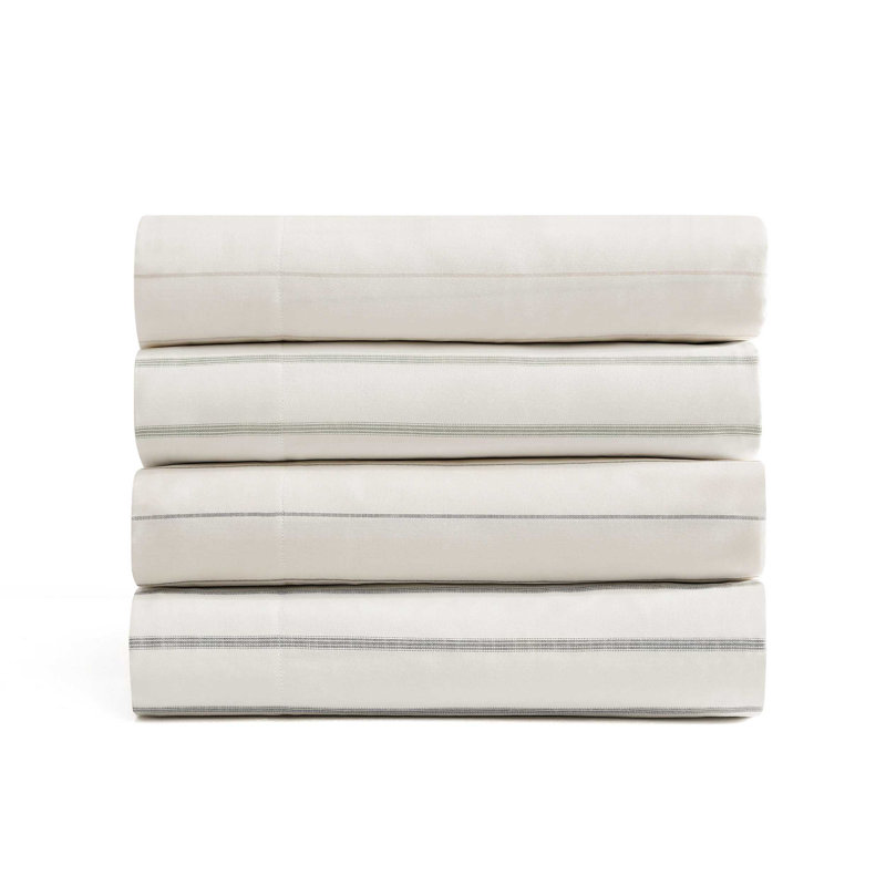 100% Cotton Standard Striped Sheet Set, Queen Sheet Set with 2 Pillowcases