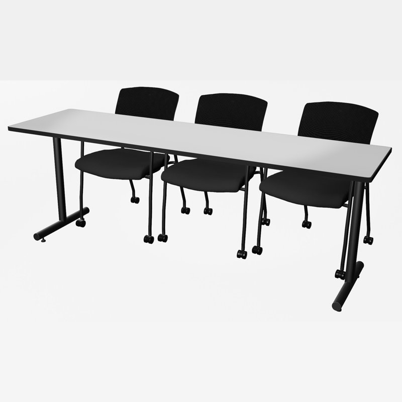 Table de formation à base en T 84 x 24 po Inbox Zero Kobe - 2 chaises Knight, H 29 po x L 48 po x l 24 po, Blanc