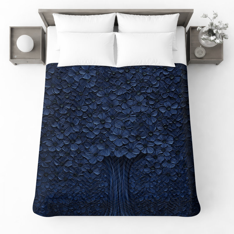 Couvre-lit matelassé à motif floral bleu, Lit simple