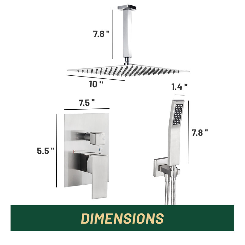 10" Ceiling Mounted Rainfall Shower Head Complete Shower System with Rough-in Valve, Brushed Nickel