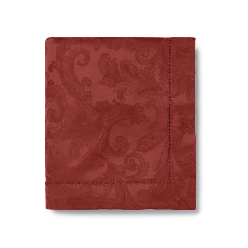 Acanthus Handmade Floral Tablecloth, 90" L x 70" W, Garnet
