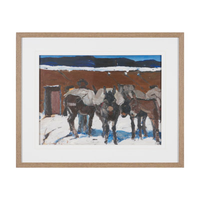 «Prospector with Burros» par LaVerne Nelson, œuvre d'art encadrée à la main mate sous verre