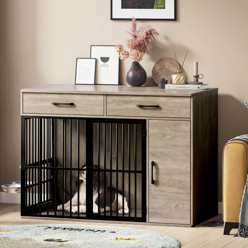Manufactured Wood Dog House with 2 Doors, 218.44 cm H x 304.8 cm W x 152.4 cm D, Grey